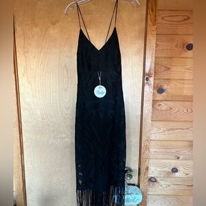 Lucky Brand Black Midi Dress with Fringe